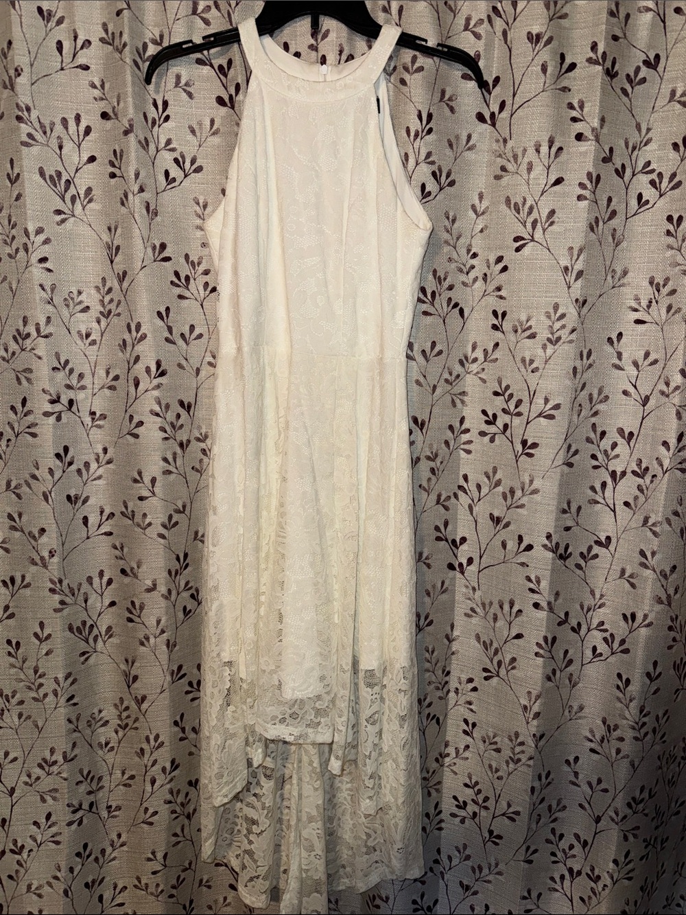 Ivory Lace High-Low Halter Dress